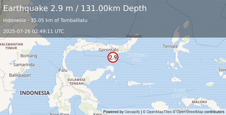 Earthquake SULAWESI, INDONESIA (2.9 m) (2025-07-26 02:49:11 UTC)