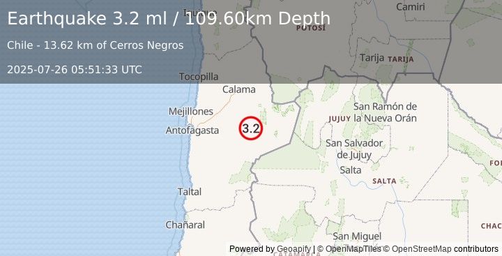 Earthquake ANTOFAGASTA, CHILE (3.2 ml) (2025-07-26 05:51:33 UTC)