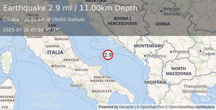 Earthquake ADRIATIC SEA (2.9 ml) (2025-07-26 05:59:49 UTC)