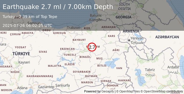 Earthquake EASTERN TURKEY (2.7 ml) (2025-07-26 06:02:25 UTC)