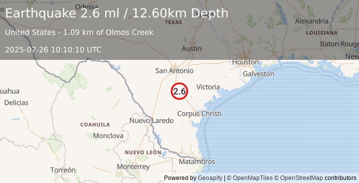 Earthquake SOUTHERN TEXAS (2.6 ml) (2025-07-26 10:10:08 UTC)