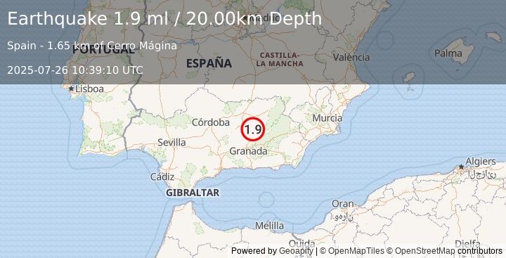 Earthquake SPAIN (1.9 ml) (2025-07-26 10:39:10 UTC)