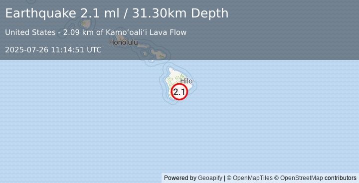 Earthquake ISLAND OF HAWAII, HAWAII (2.1 ml) (2025-07-26 11:14:51 UTC)