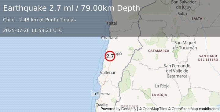 Earthquake ATACAMA, CHILE (2.7 ml) (2025-07-26 11:53:21 UTC)