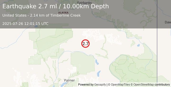 Earthquake CENTRAL ALASKA (2.7 ml) (2025-07-26 12:01:15 UTC)
