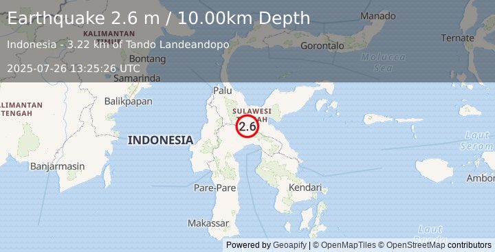 Earthquake SULAWESI, INDONESIA (2.6 m) (2025-07-26 13:25:26 UTC)