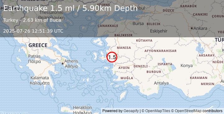 Earthquake WESTERN TURKEY (1.5 ml) (2025-07-26 12:51:39 UTC)