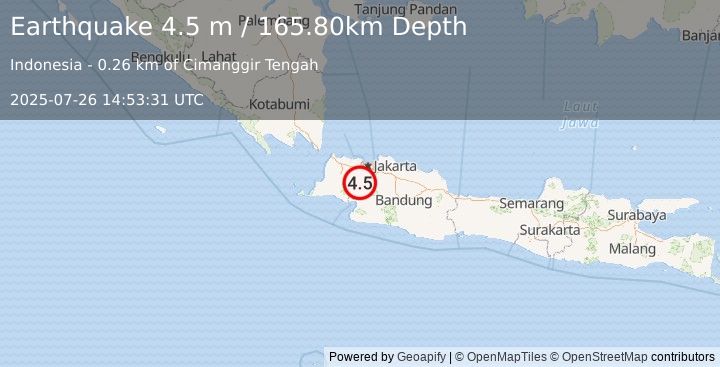 Earthquake JAVA, INDONESIA (4.5 m) (2025-07-26 14:53:31 UTC)