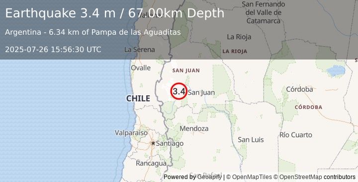Earthquake SAN JUAN, ARGENTINA (3.4 m) (2025-07-26 15:56:30 UTC)