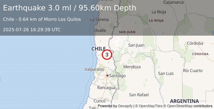 Earthquake VALPARAISO, CHILE (3.0 ml) (2025-07-26 16:29:39 UTC)