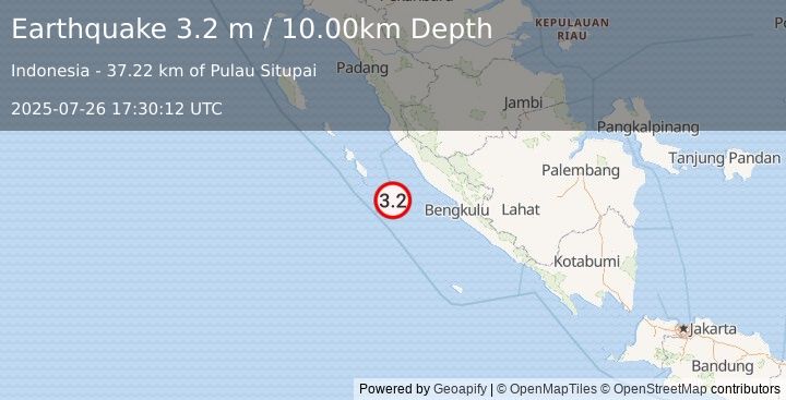 Earthquake KEP. MENTAWAI REGION, INDONESIA (3.2 m) (2025-07-26 17:30:12 UTC)