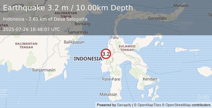 Earthquake SULAWESI, INDONESIA (3.2 m) (2025-07-26 18:48:07 UTC)