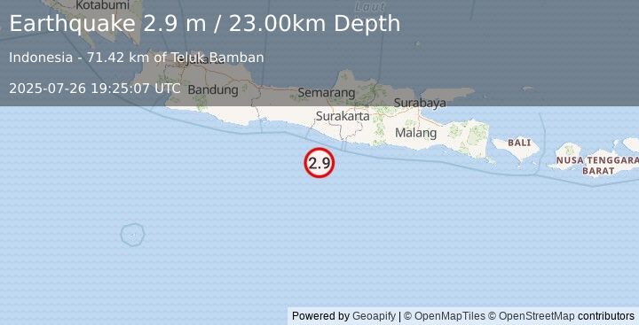 Earthquake JAVA, INDONESIA (2.9 m) (2025-07-26 19:25:07 UTC)