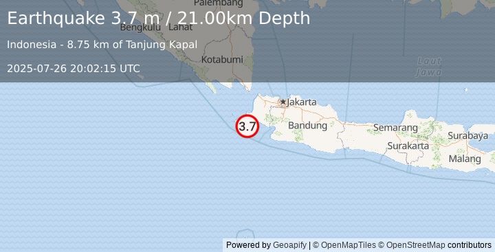 Earthquake SUNDA STRAIT, INDONESIA (3.7 m) (2025-07-26 20:02:15 UTC)