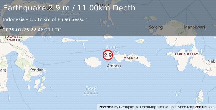 Earthquake CERAM SEA, INDONESIA (2.9 m) (2025-07-26 22:46:21 UTC)