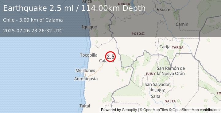 Earthquake ANTOFAGASTA, CHILE (2.5 ml) (2025-07-26 23:26:32 UTC)