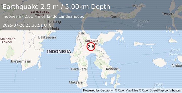 Earthquake SULAWESI, INDONESIA (2.5 m) (2025-07-26 23:30:51 UTC)