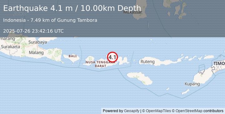Earthquake SUMBAWA REGION, INDONESIA (4.1 m) (2025-07-26 23:42:16 UTC)