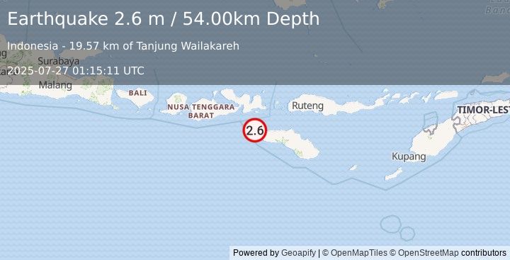 Earthquake SUMBAWA REGION, INDONESIA (2.6 m) (2025-07-27 01:15:11 UTC)