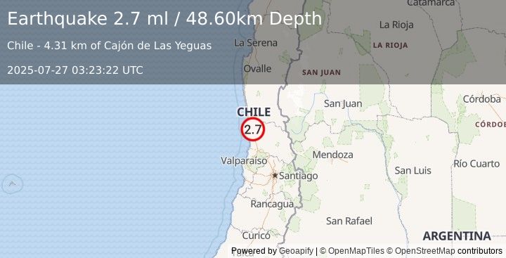 Earthquake VALPARAISO, CHILE (2.7 ml) (2025-07-27 03:23:22 UTC)