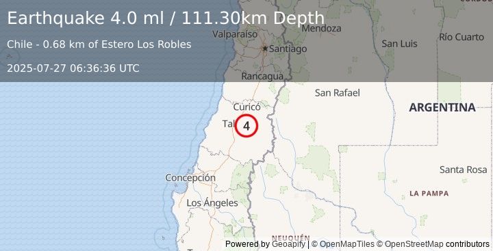 Earthquake MAULE, CHILE (4.2 ml) (2025-07-27 06:36:38 UTC)