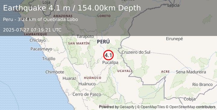 Earthquake NORTHERN PERU (4.1 m) (2025-07-27 07:19:21 UTC)
