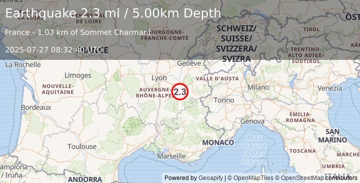 Earthquake FRANCE (2.3 ml) (2025-07-27 08:32:40 UTC)