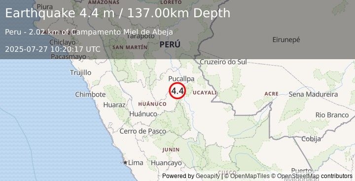 Earthquake CENTRAL PERU (4.4 m) (2025-07-27 10:20:17 UTC)