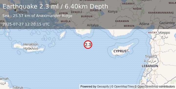 Earthquake WESTERN TURKEY (2.5 ml) (2025-07-27 12:20:18 UTC)
