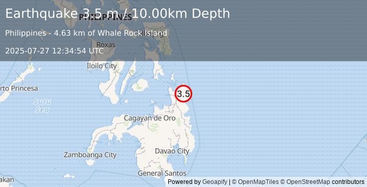 Earthquake MINDANAO, PHILIPPINES (3.5 m) (2025-07-27 12:34:54 UTC)