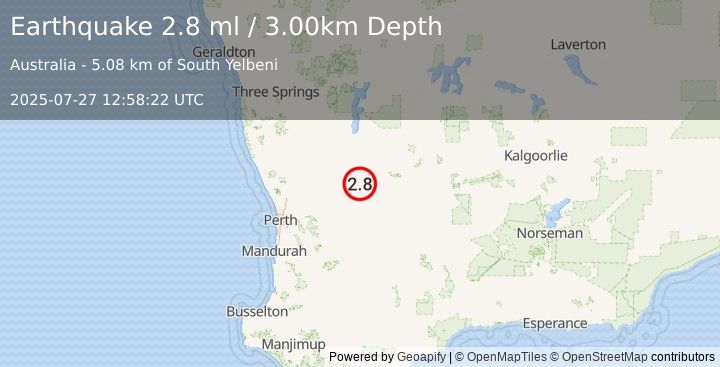 Earthquake WESTERN AUSTRALIA (2.8 ml) (2025-07-27 12:58:22 UTC)