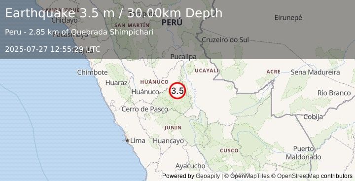Earthquake CENTRAL PERU (3.5 m) (2025-07-27 12:55:29 UTC)