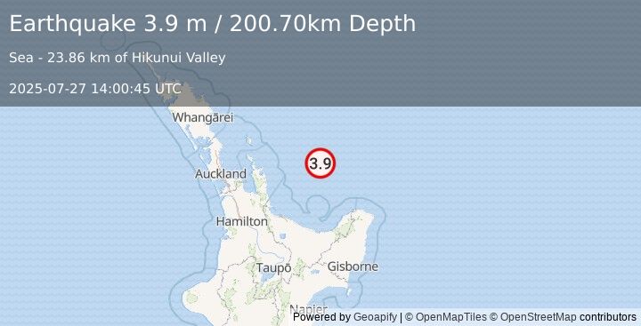 Earthquake OFF E. COAST OF N. ISLAND, N.Z. (3.9 m) (2025-07-27 14:00:45 UTC)