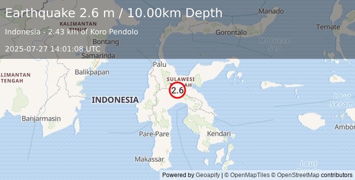 Earthquake SULAWESI, INDONESIA (2.6 m) (2025-07-27 14:01:08 UTC)