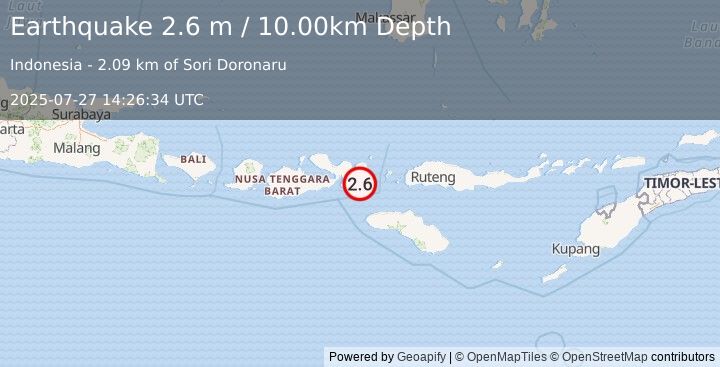 Earthquake SUMBAWA REGION, INDONESIA (2.6 m) (2025-07-27 14:26:34 UTC)