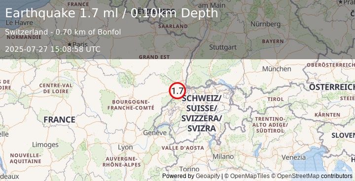 Earthquake SWITZERLAND (1.7 ml) (2025-07-27 15:08:58 UTC)