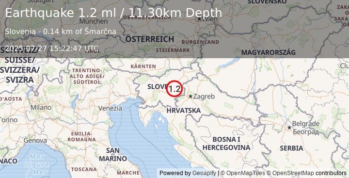 Earthquake SLOVENIA (1.2 ml) (2025-07-27 15:22:47 UTC)