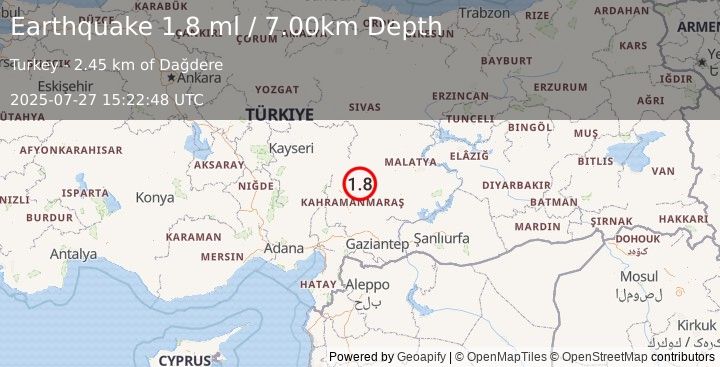 Earthquake CENTRAL TURKEY (1.8 ml) (2025-07-27 15:22:48 UTC)