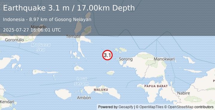 Earthquake HALMAHERA, INDONESIA (3.1 m) (2025-07-27 16:06:01 UTC)