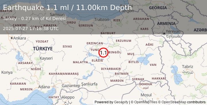 Earthquake EASTERN TURKEY (1.1 ml) (2025-07-27 17:18:38 UTC)