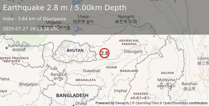 Earthquake ARUNACHAL PRADESH, INDIA (2.8 m) (2025-07-27 18:13:38 UTC)