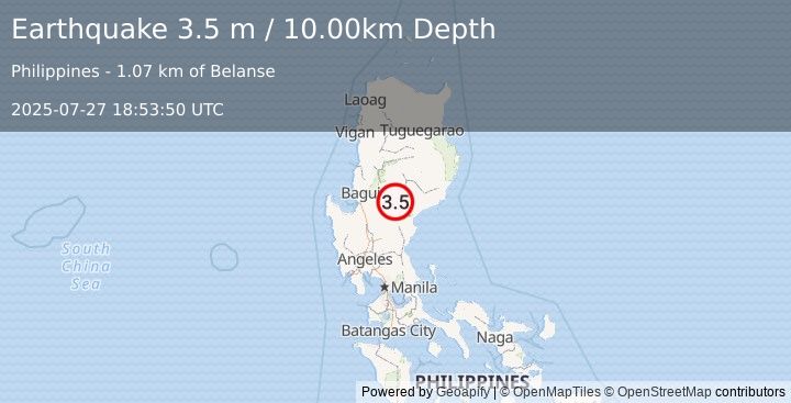 Earthquake LUZON, PHILIPPINES (3.5 m) (2025-07-27 18:53:50 UTC)