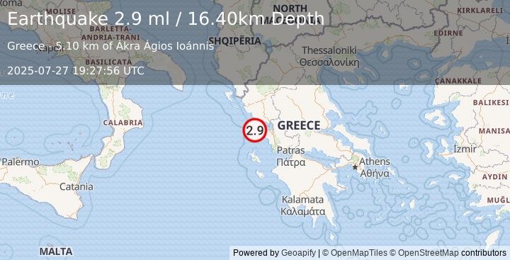 Earthquake GREECE (2.9 ml) (2025-07-27 19:27:56 UTC)