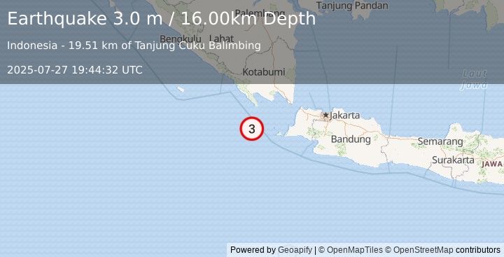 Earthquake SUNDA STRAIT, INDONESIA (3.0 m) (2025-07-27 19:44:32 UTC)