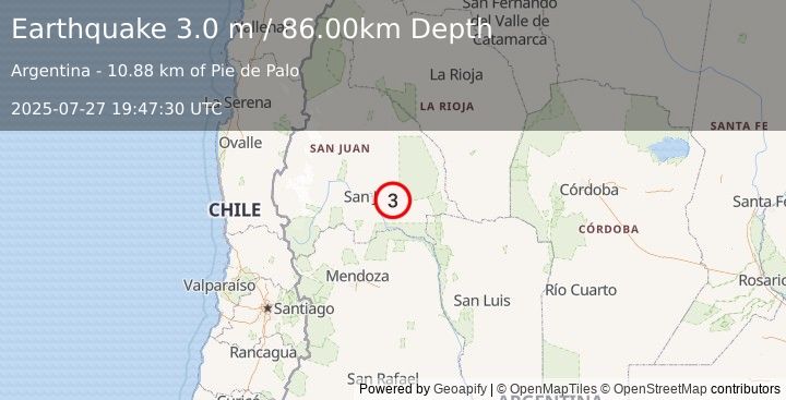 Earthquake SAN JUAN, ARGENTINA (3.0 m) (2025-07-27 19:47:30 UTC)