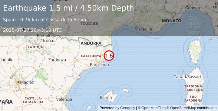Earthquake SPAIN (1.5 ml) (2025-07-27 20:43:19 UTC)