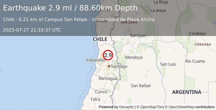 Earthquake VALPARAISO, CHILE (2.9 ml) (2025-07-27 21:33:37 UTC)