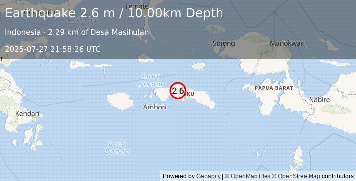 Earthquake SERAM, INDONESIA (2.6 m) (2025-07-27 21:58:26 UTC)