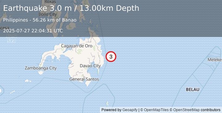 Earthquake PHILIPPINE ISLANDS REGION (3.0 m) (2025-07-27 22:04:31 UTC)