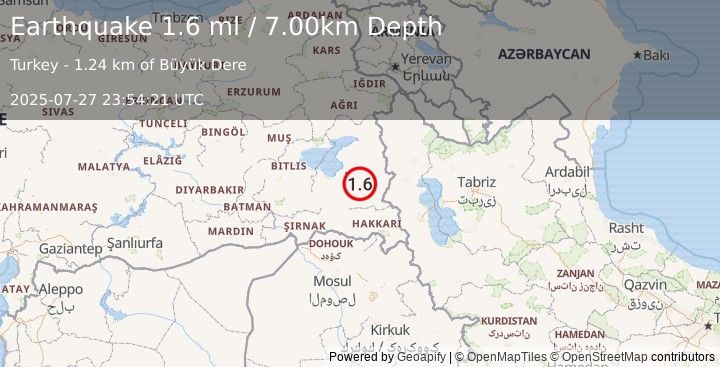 Earthquake EASTERN TURKEY (1.6 ml) (2025-07-27 23:54:21 UTC)